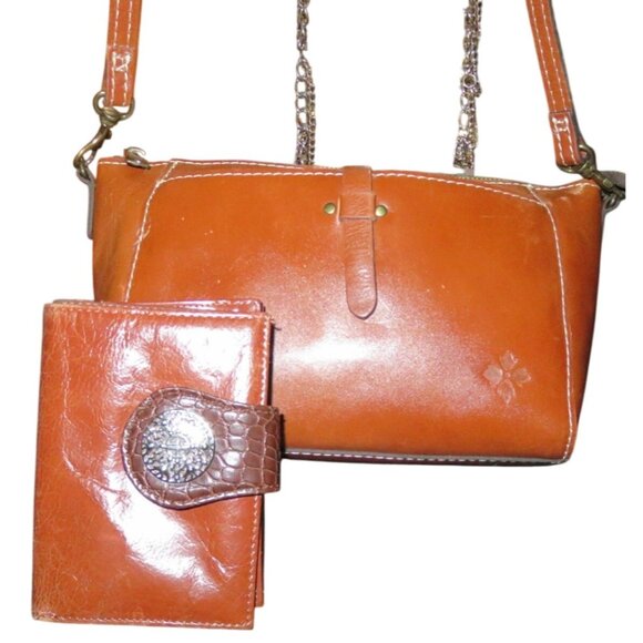 Patricia Nash Heritage Collection Leather Crossbody & Bernini Wallet Set Cognac - Picture 1 of 14